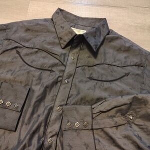 Wrangler Western Shirt Diamond Snap Rodeo Bull Print Long Sleeve Rare Black XXL